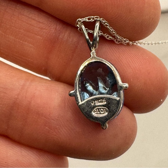 Avon Sterling silver large blue stone with botanical overlay sparkly rhinestones - Picture 7 of 12